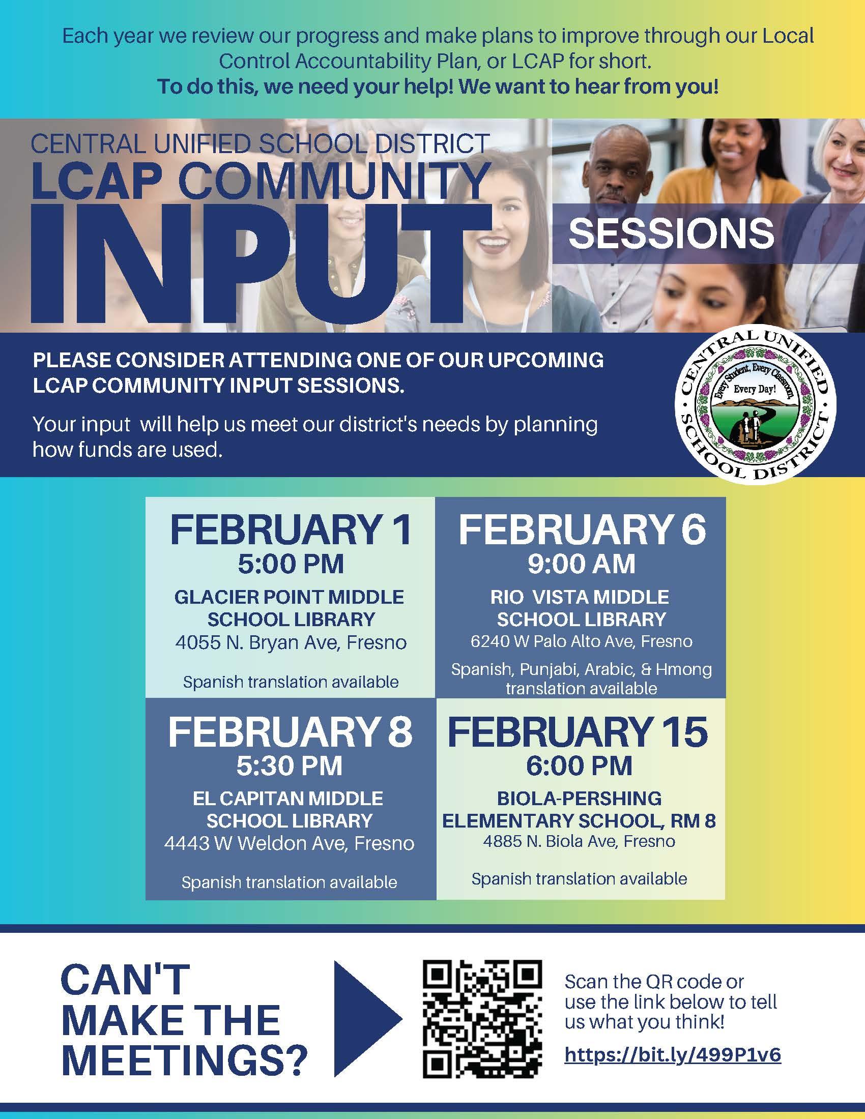 Local Control Accountability Plan (LCAP) Community Input Sessions